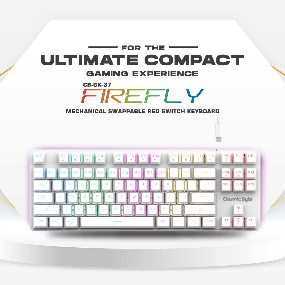 Cosmic Byte Firefly TKL Per Key RGB Mechanical Swappable Switches Upgraded White Keyboard With USB C Port ( TCBP03396 ) - Image 10