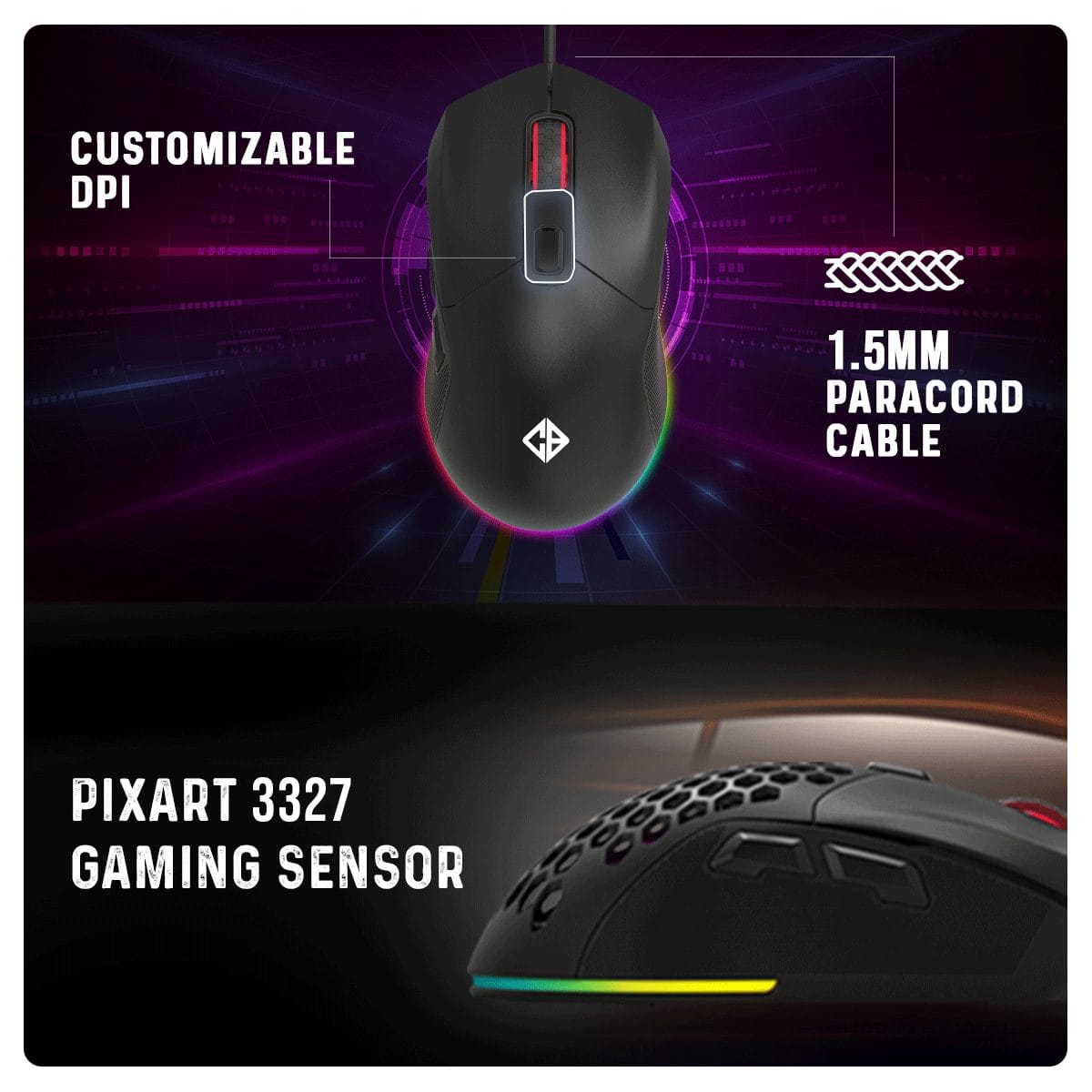 Cosmic Byte Firestorm RGB Wired 12400 Dpi Black Gaming Mouse With PTFE feet ( TCBP03430 ) - Image 4