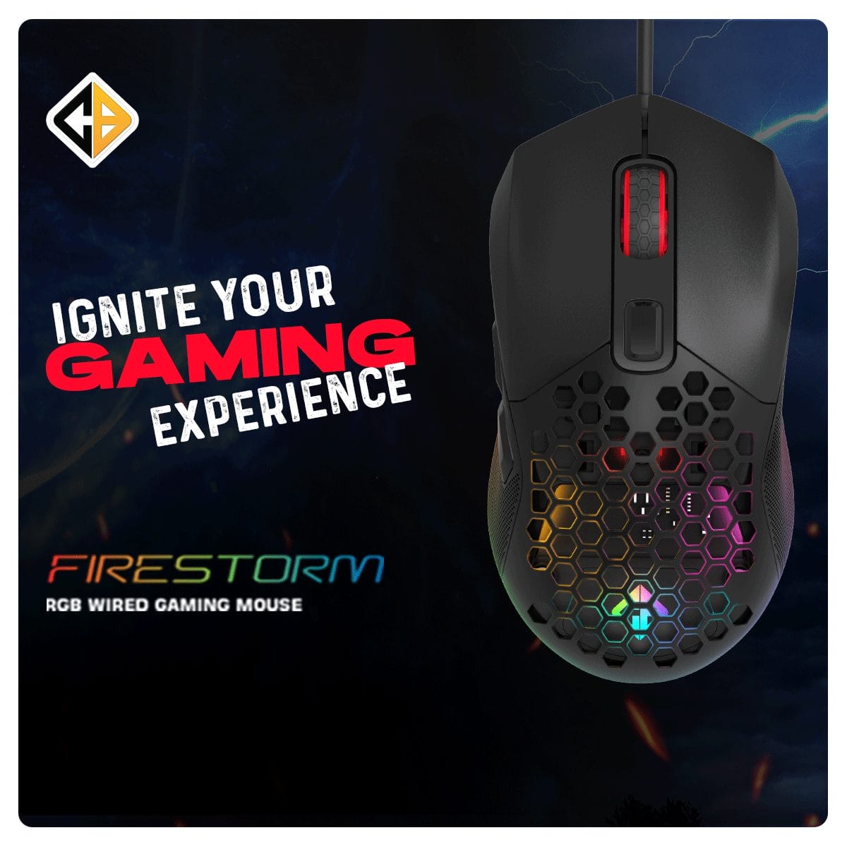Cosmic Byte Firestorm RGB Wired 12400 Dpi Black Gaming Mouse With PTFE feet ( TCBP03430 ) - Image 3