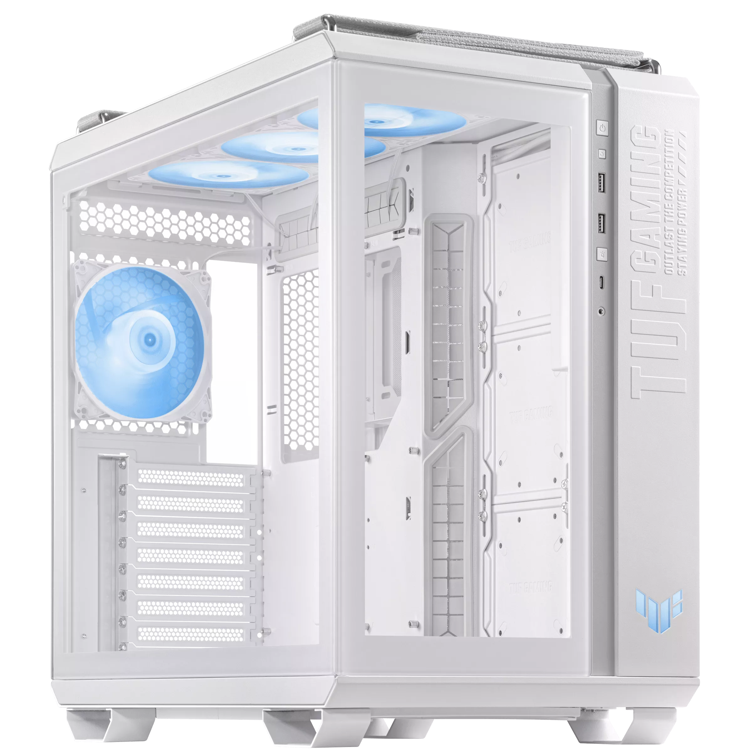 Asus TUF Gaming GT502 PLUS White ARGB ATX Full Tower Panoramic View Tempered Glass Panel Pc Cabinet With Pre-Installed ARGB Fans