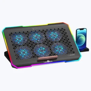 Zebronics Zeb NC6500D Black USB Powered Hexa 70mm Fans 5 Step Retractable Stand RGB Laptop Cooling Pad With Detachable Mobile Holder