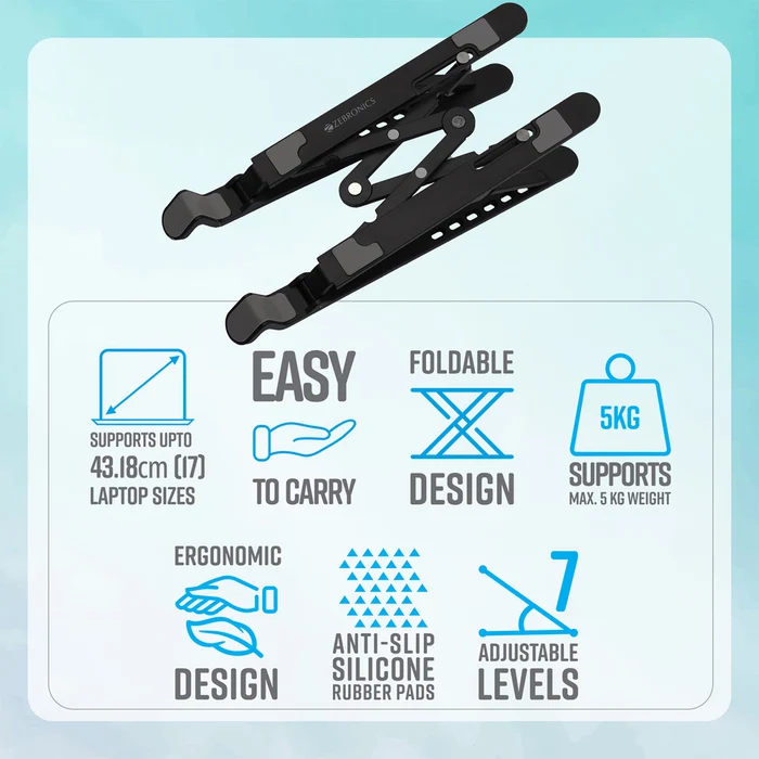 Zebronics Zeb NS1500 Ergonomic Foldable Design Anti-Slip Silicone Rubber Pads 7 Adjustable Levels Laptop Stand - Image 2