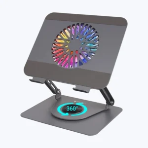 Zebronics Zeb NS4000 Pro Foldable & Ergonomic Type-C Powered Detachable Magnetic Fan RGB 125mm Cooling Fan Carbon Steel Body 360° Rotatable Anti-Slip Silicone Pads RGB Laptop Cooling Pad