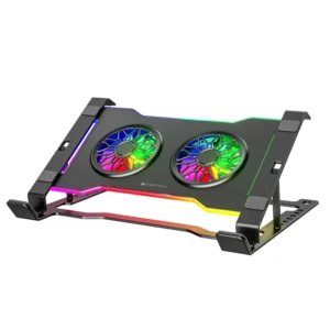 Zebronics Zeb NS5000 Black USB Powered Foldable & Ergonomic Design USB A and Type C Ports 7 Adjustable Levels Multicolor LED Lights Metal Body Laptop Cooling Pad