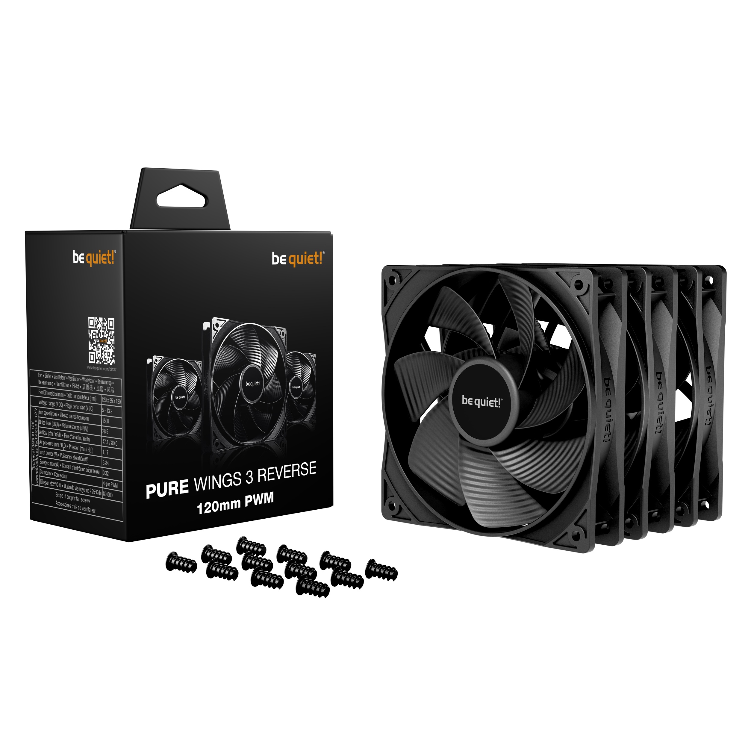 be quiet PURE WINGS 3 120mm PWM Reverse Black High Airflow Triple Pack PC Fans ( BL137 )