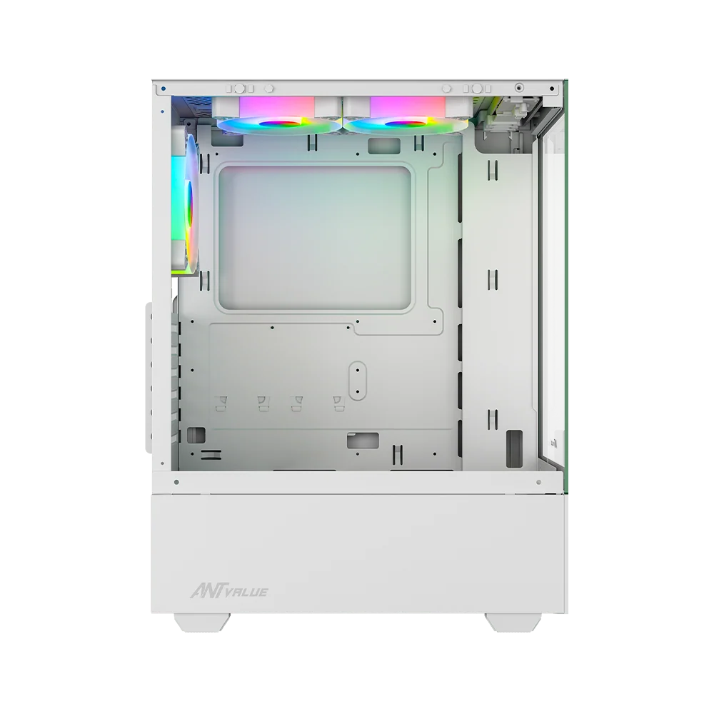 Ant Esports CV100 White ATX Mid Tower Tempered Glass Front & Side Panel Pc Cabinet With Pre-installed Rainbow LED Fans - Image 3