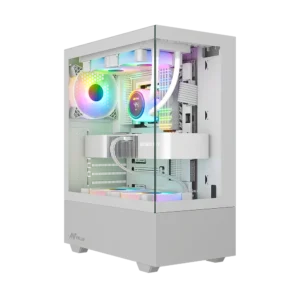 Ant Esports CV100 White ATX Mid Tower Tempered Glass Front & Side Panel Pc Cabinet With Pre-installed Rainbow LED Fans