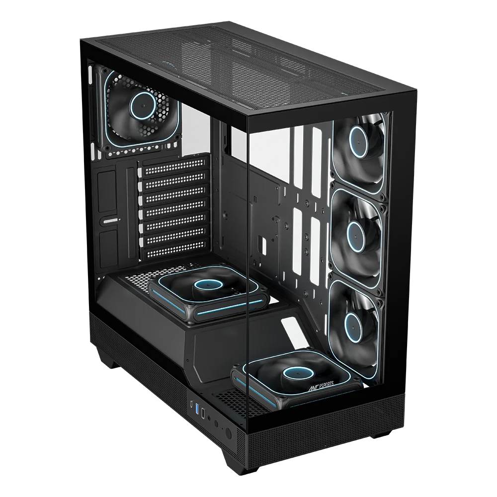 Ant Esports Crystal Neo ARGB E-ATX Mid Tower Tempered Glass Panel Black Pc Cabinet With Pre-installed ARGB Fans - Image 2