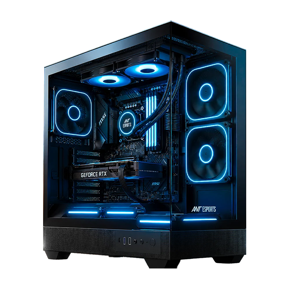 Ant Esports Crystal Neo Mini ARGB M-ATX Mini Tower Tempered Glass Panel Black Pc Cabinet With Pre-installed ARGB Fans