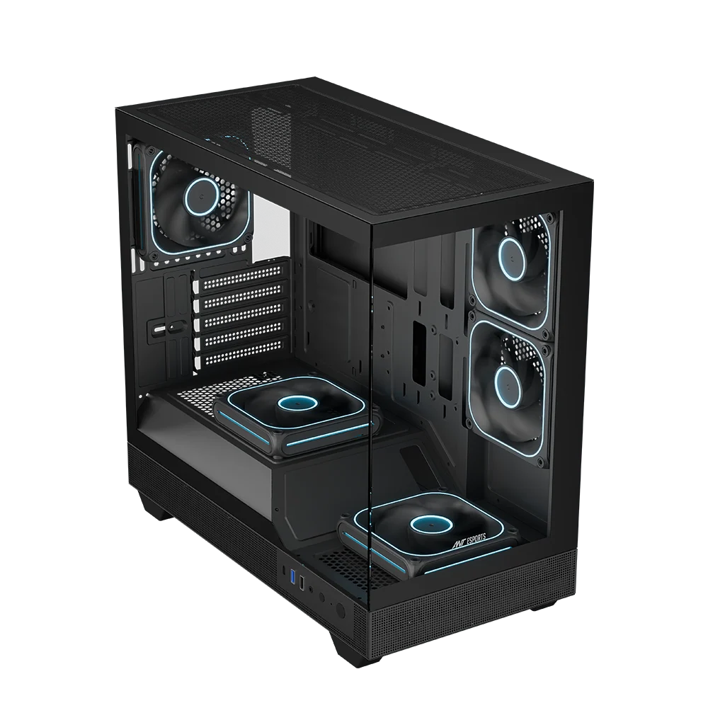 Ant Esports Crystal Neo Mini ARGB M-ATX Mini Tower Tempered Glass Panel Black Pc Cabinet With Pre-installed ARGB Fans - Image 4