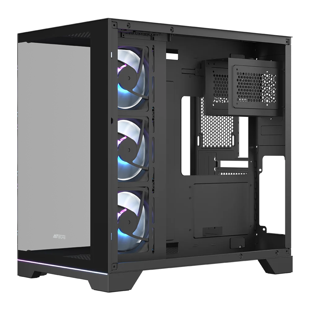 Ant Esports Crystal X7 Pro Max ARGB ATX Mid Tower Panoramic Visible 3-Side Tempered Glass Black Pc Cabinet With Infinite Mirror Fan - Image 2
