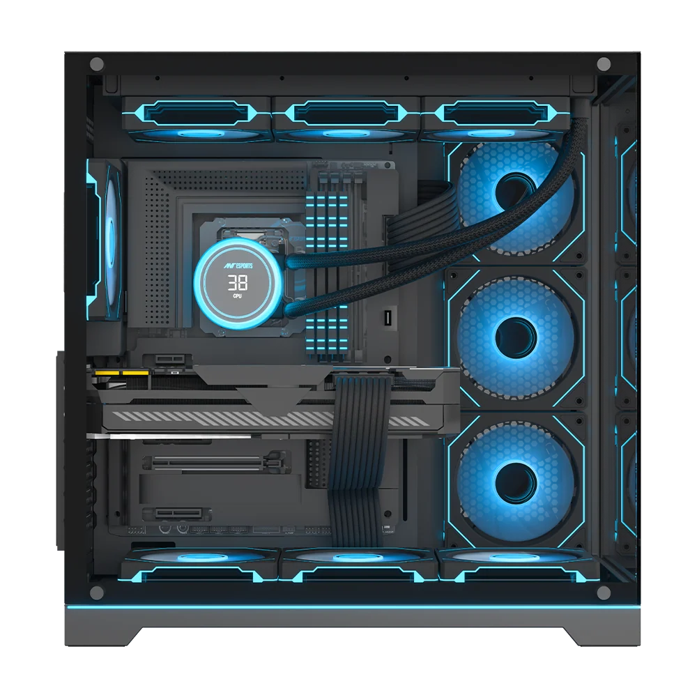 Ant Esports Crystal X7 Pro Max ARGB ATX Mid Tower Panoramic Visible 3-Side Tempered Glass Black Pc Cabinet With Infinite Mirror Fan - Image 3