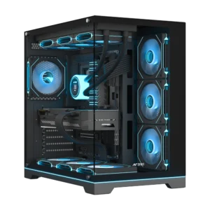 Ant Esports Crystal X7 Pro Max ARGB ATX Mid Tower Panoramic Visible 3-Side Tempered Glass Black Pc Cabinet With Infinite Mirror Fan
