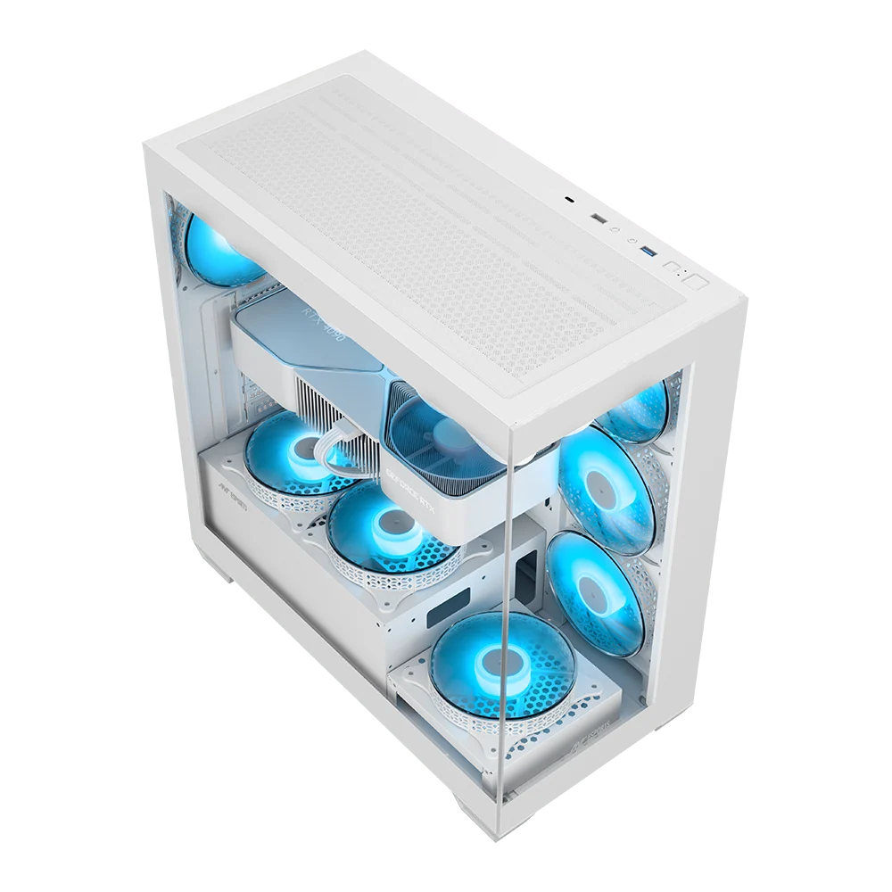 Ant Esports Crystal X7 White ATX Mid Tower Tempered Glass Front & Side Panel Pc Cabinet With Pre-installed ARGB Fans - Image 2