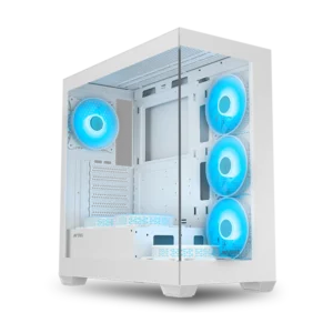 Ant Esports Crystal X7 White ATX Mid Tower Tempered Glass Front & Side Panel Pc Cabinet With Pre-installed ARGB Fans