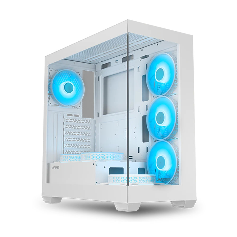 Ant Esports Crystal X7 White ATX Mid Tower Tempered Glass Front & Side Panel Pc Cabinet With Pre-installed ARGB Fans