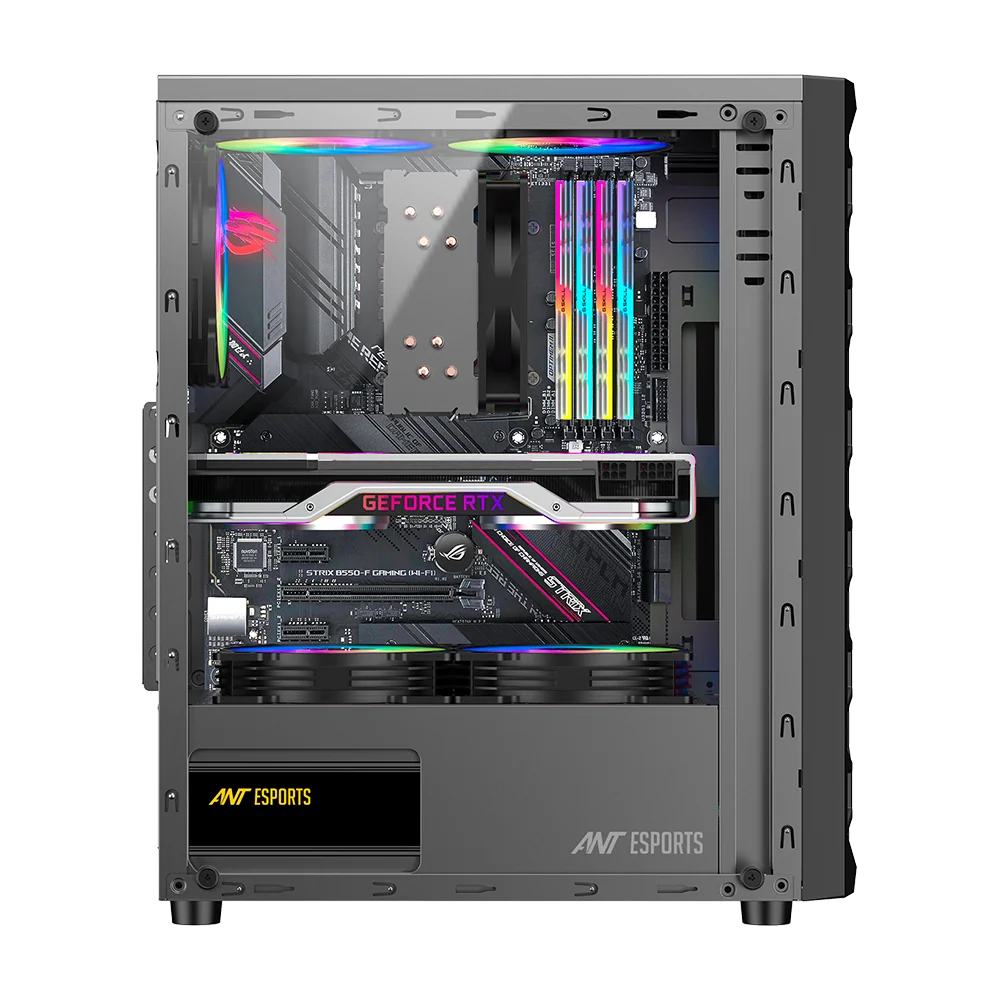 Ant Esports Elite 1120 Black ARGB ATX Mid Tower Tempered Glass Side Panel Gaming Pc Cabinet With Pre Installed RGB Fans - Image 2