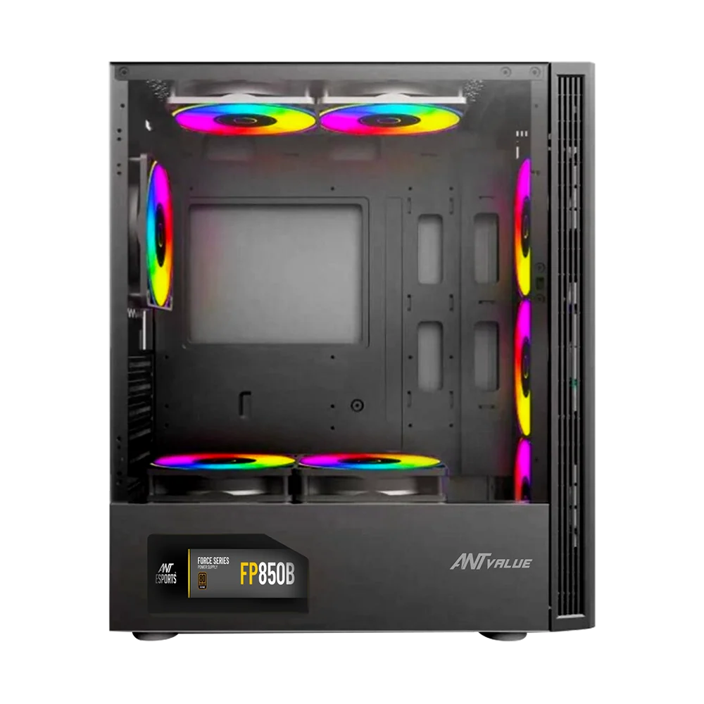 Ant Esports Elite 1200 ATX Mid Tower Tempered Glass Side Panel Gaming Pc Cabinet With Pre Installed Rainbow LED Fans - Image 3