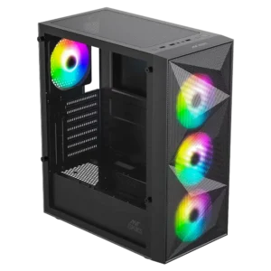 Ant Esports Elite 1200 ATX Mid Tower Tempered Glass Side Panel Gaming Pc Cabinet With Pre Installed Rainbow LED Fans