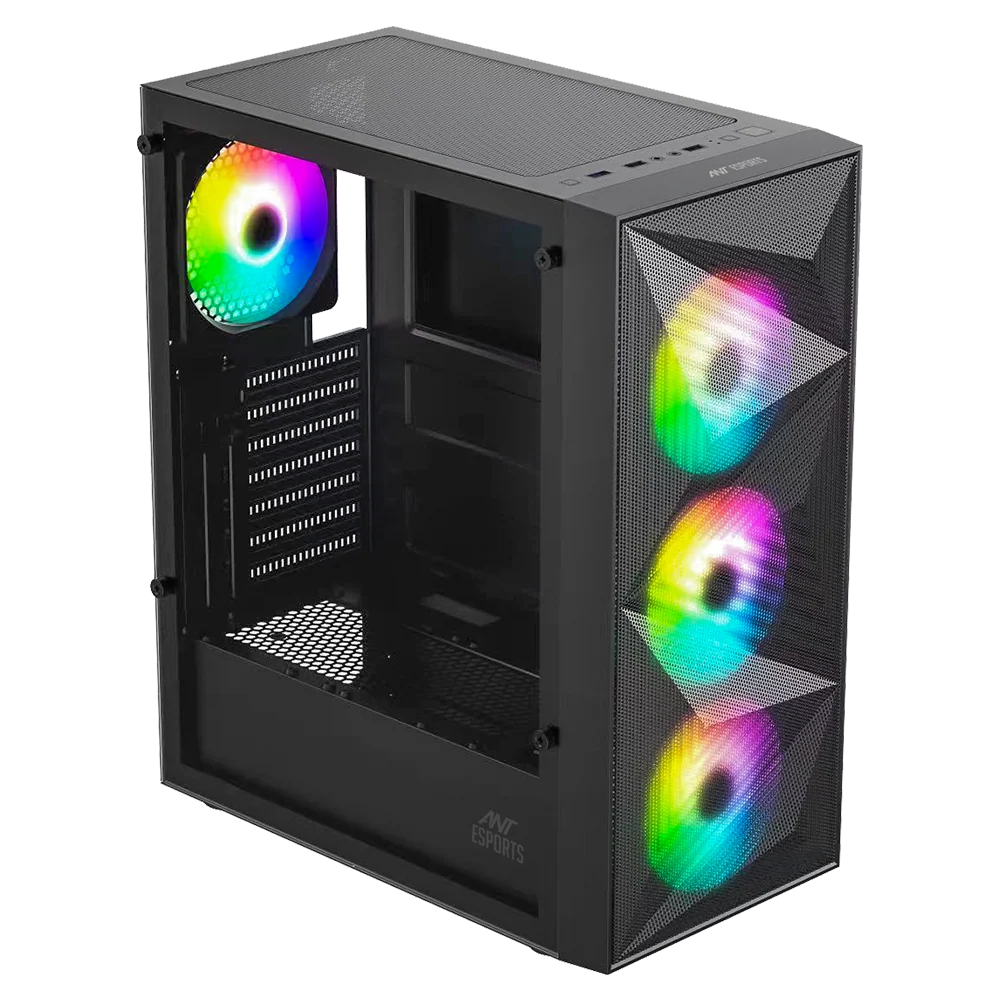 Ant Esports Elite 1200 ATX Mid Tower Tempered Glass Side Panel Gaming Pc Cabinet With Pre Installed Rainbow LED Fans