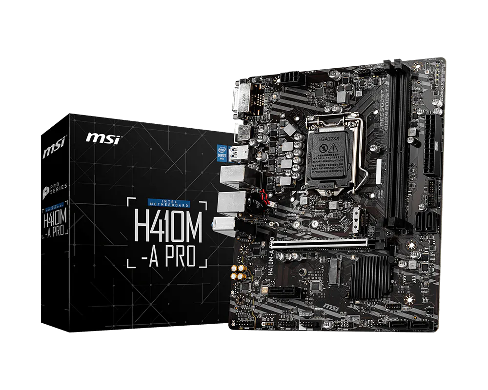 MSI H410M-A PRO Mirco-ATX Motherboard ( Intel Socket LGA 1200, Supports Intel Core 10th Gen and Pentium Gold / Celeron Processors, 2x DDR4 RAM Slots, Max 64GB RAM )