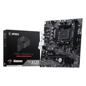 MSI PRO A520M-S m-ATX Motherboard ( AMD Socket AM4, Supports AMD Ryzen 5000,  5000 G, 4000 G, , 3000, 3000 G-Series Desktop Processors, 2x DDR4 RAM Slots, Max 64GB RAM )