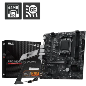 MSI PRO A620AM-G EVO WIFI mATX Motherboard ( AMD Socket AM5, Supports AMD Ryzen 9000/ 8000/ 7000 Series Desktop Processors, 2x DDR5 Ram Slots, Max 128GB Memory Support )