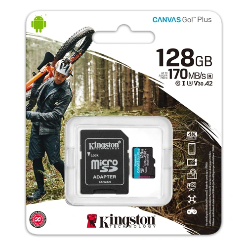 Kingston Canvas Go Plus 128GB MicroSD Memory Card with Adapter For Android Mobile Devices, Action Cams, Drones And 4K Video Production ( SDCG3/128GB )