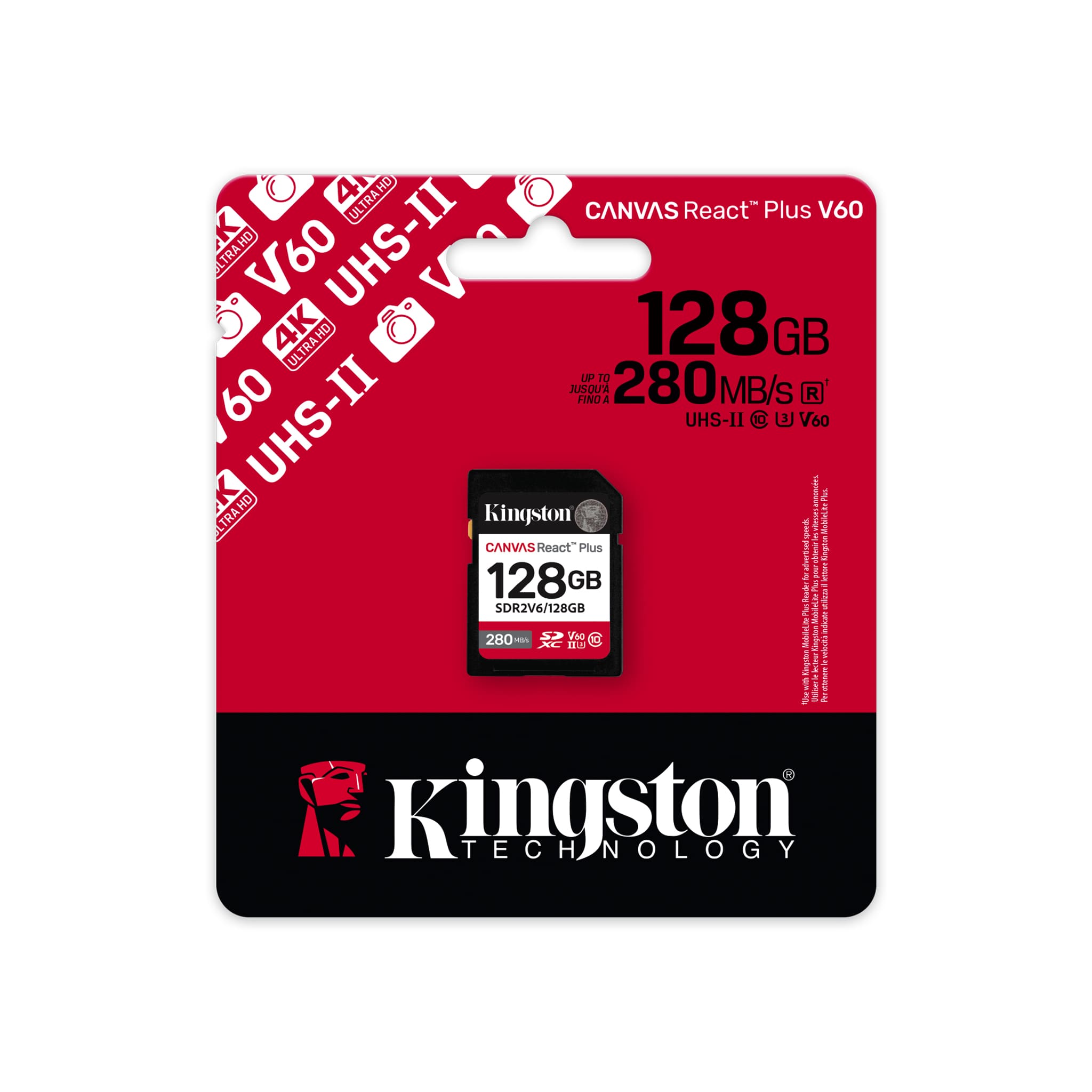 Kingston Canvas React Plus V60 128GB SD memory Card For 4K Professional UHS-II Cameras ( SDR2V6/128GB )