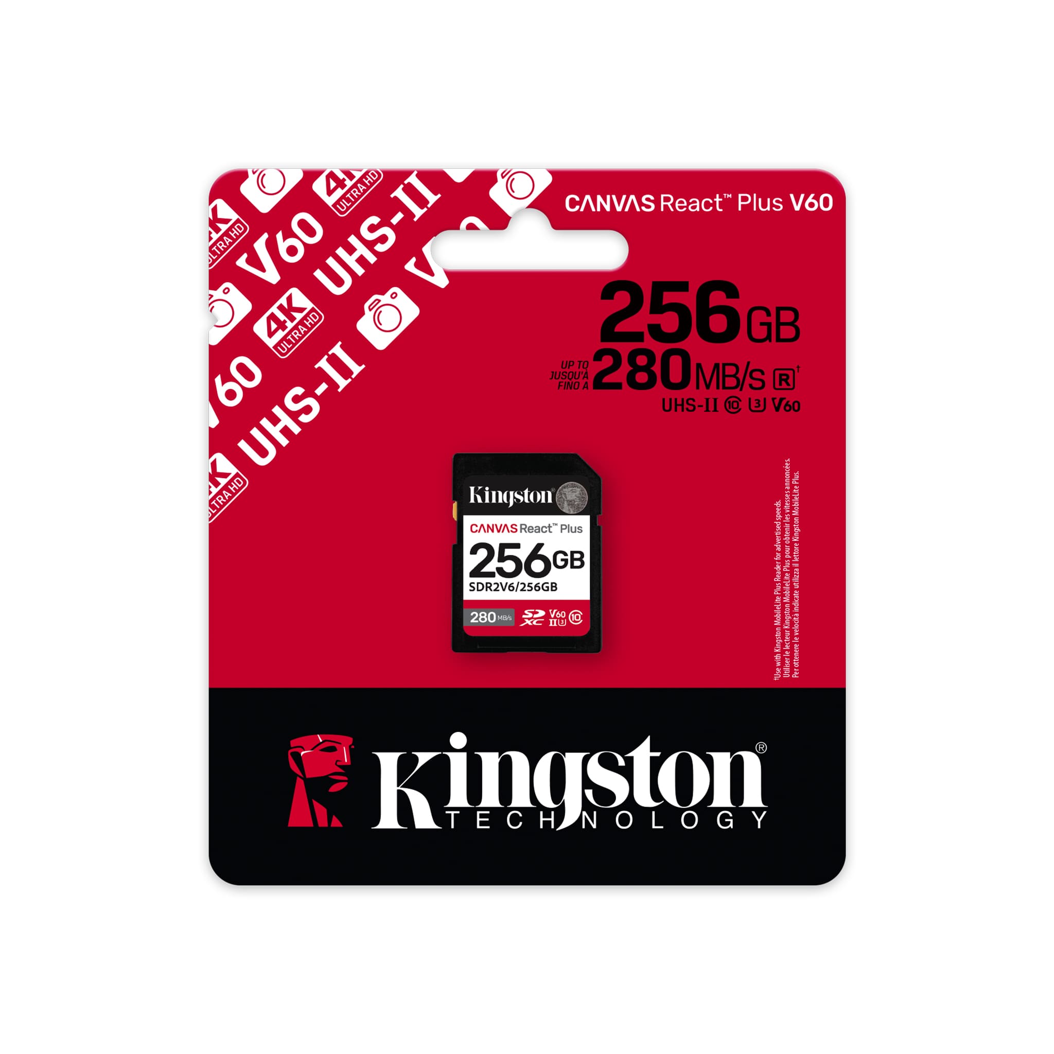 Kingston Canvas React Plus V60 256GB SD memory Card For 4K Professional UHS-II Cameras ( SDR2V6/256GB )