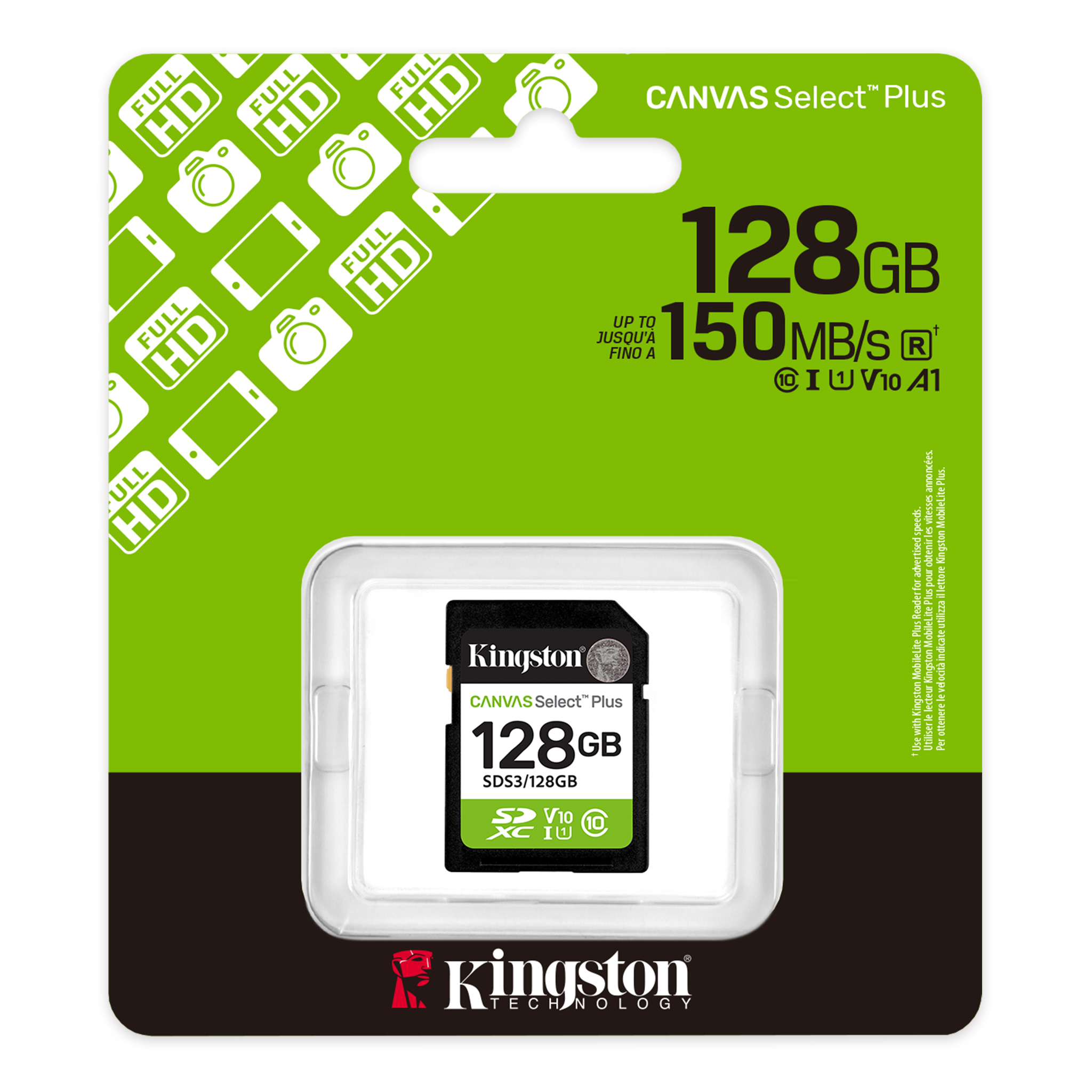 Kingston Canvas Select Plus 128GB Class 10 SD Memory Card For Full HD 1080p Video Cameras ( SDS3/128GB )