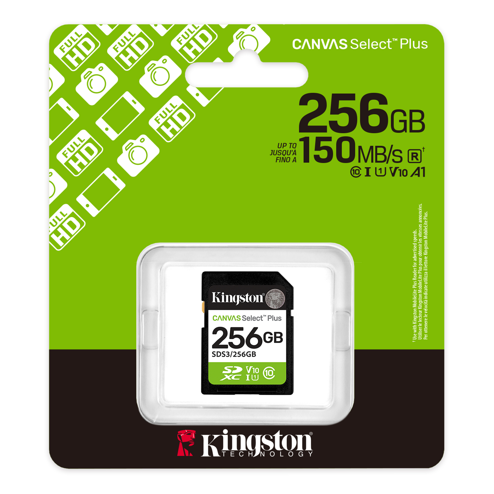 Kingston Canvas Select Plus 256GB Class 10 SD Memory Card For Full HD 1080p Video Cameras ( SDS3/256GB )